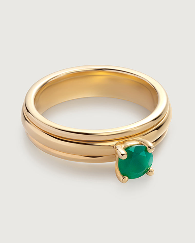 Solitaire Green Onyx Spinner Ring Gold Vermeil