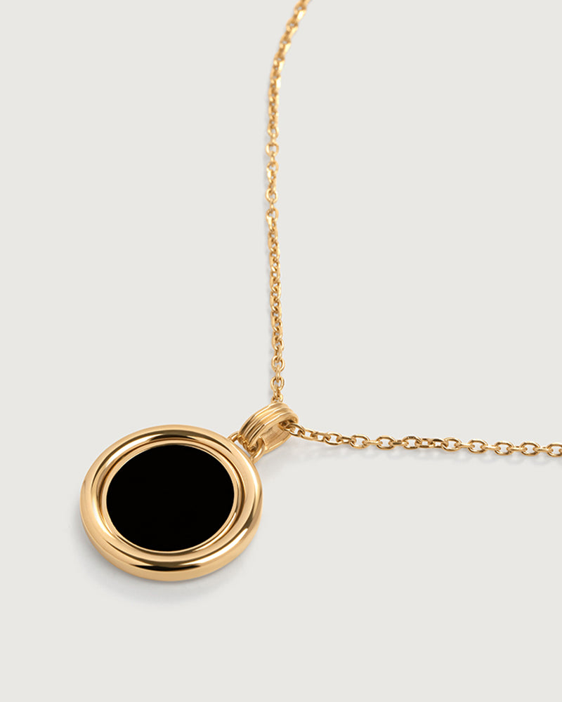 Black Onyx Coin Pendant Necklace